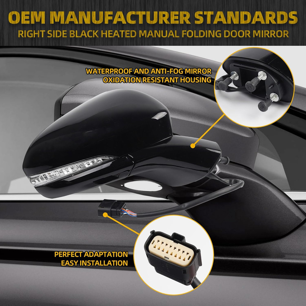 Right Passenger Side Mirror Assembly Compatible with Ford Fusion 2013-2016 Power