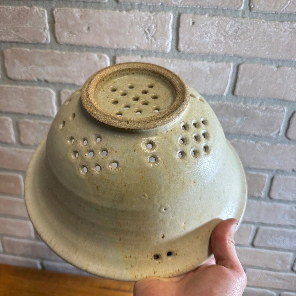 Vintage Stoneware Cheese Strainer Ceramic Glazed Primitive Kitchen Decor