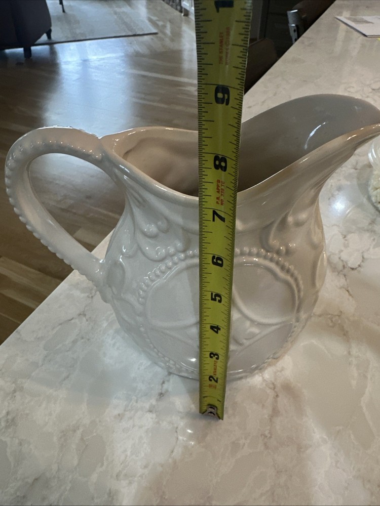 White Pitcher, Slim, Embossed Design