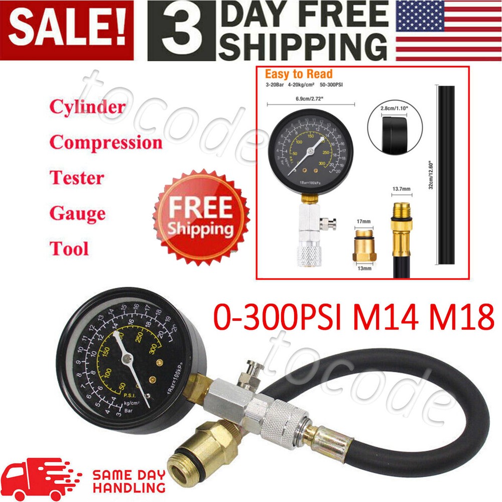 Engine Cylinder Compression Gauge Tester Kit Gas Engine Diagnostic Testing Tool