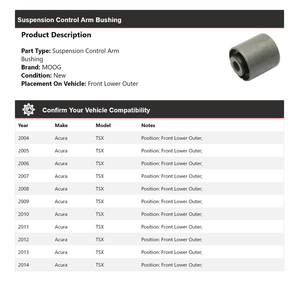 For 2004-2014 Acura TSX Suspension Control Arm Bushing Front Lower Outer MOOG