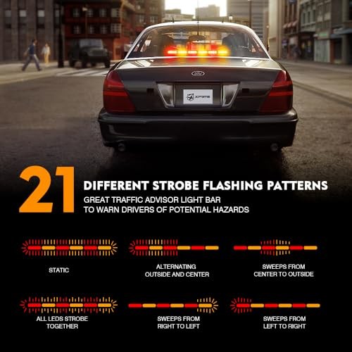 27" Emergency Traffic Advisor Strobe Light Bar, 21 Flashing Patterns Amber Red