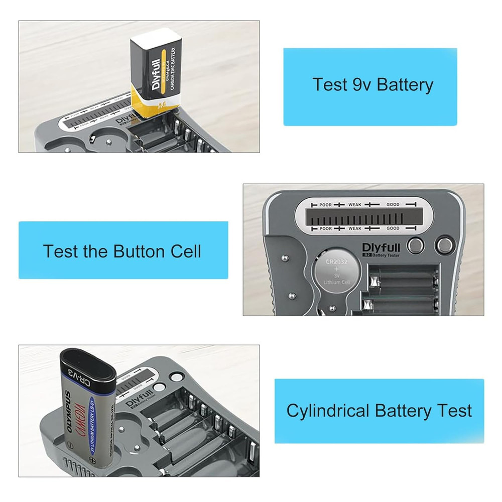 Universal Battery Tester with LCD Display, Multi Purpose Small Battery Checker f