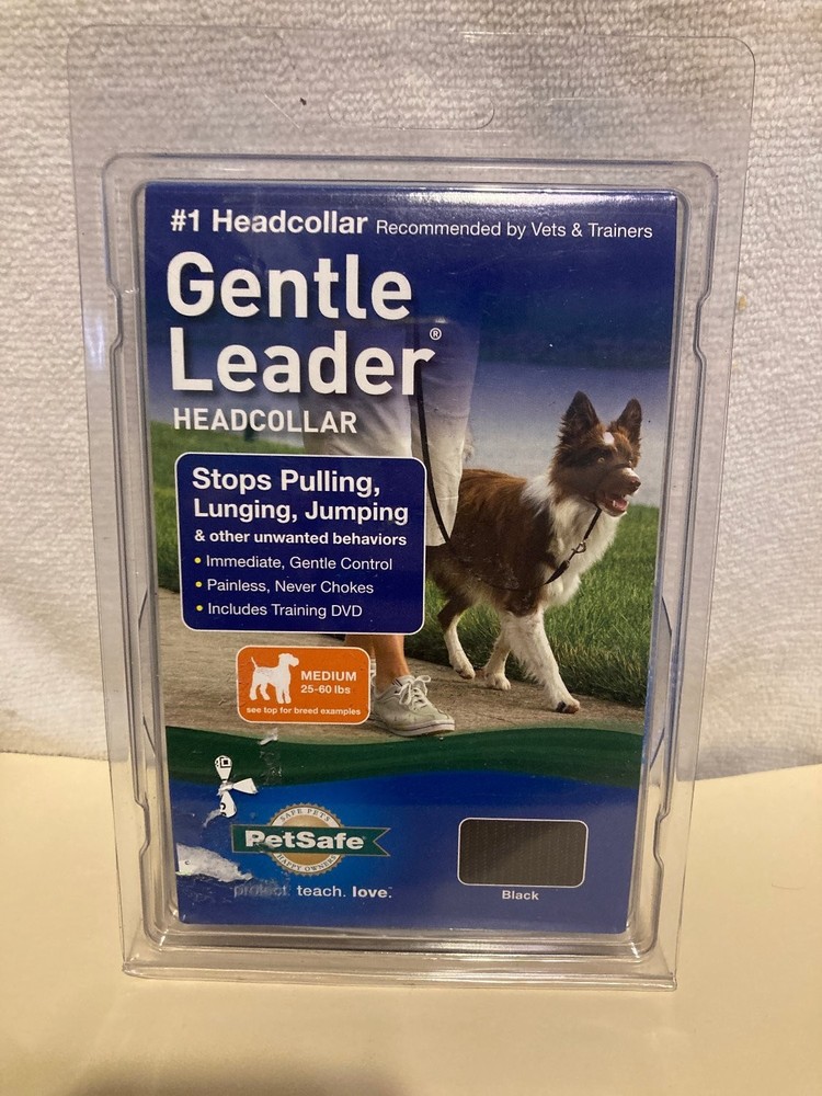 PetSafe Gentle Leader Headcollar Medium Blue Nylon Dog Training No Pull 3 DVD