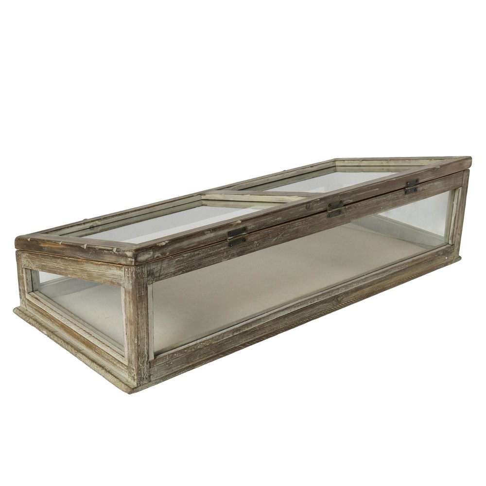 Wood Glass Tabletop Display Case Rustic Antique Style