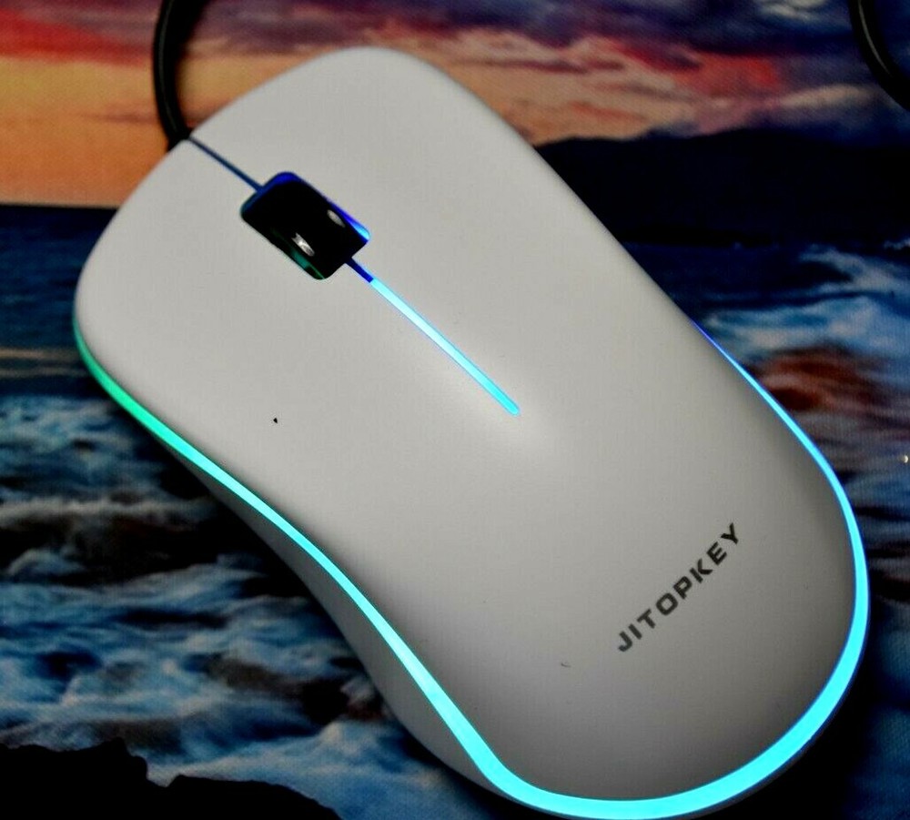 JITOPKEY Wired Computer Mouse High Quality Switch White Rainbow Lights New