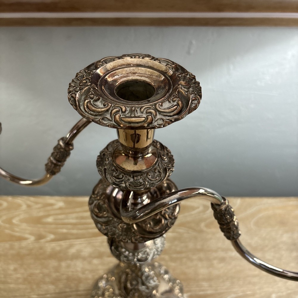 VTG Pair Sheffield Silver Co. 3 Light Candelabra Rococo Style Silver