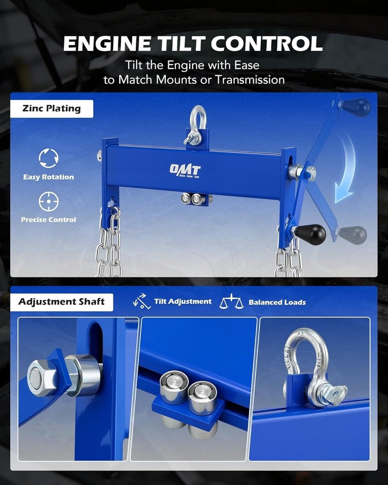 4000 lb Engine Hoist Load Leveler, 2 Adjustable Chains for Stable Engine Support
