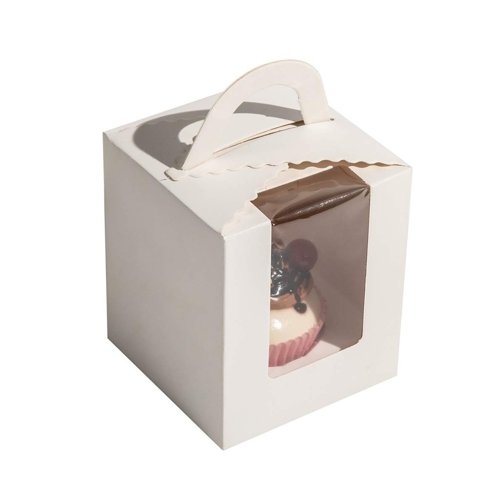 25 Pcs Single White Cupcakes Containers Gift Boxes with Window Inserts Handle...