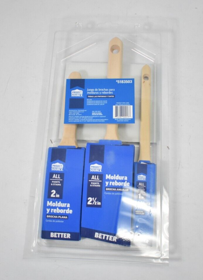 Project Source 3 Pack Better All Paints & Stains Flat/Angle Brush Set Kit
