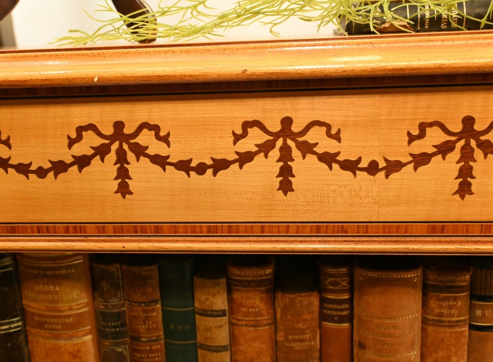 Pair Regency Bookcases - Satinwood Open Front Sheraton Inlay