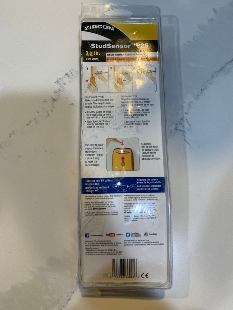 Zircon StudSensor HD25 3/4" Hand Held Stud Finder