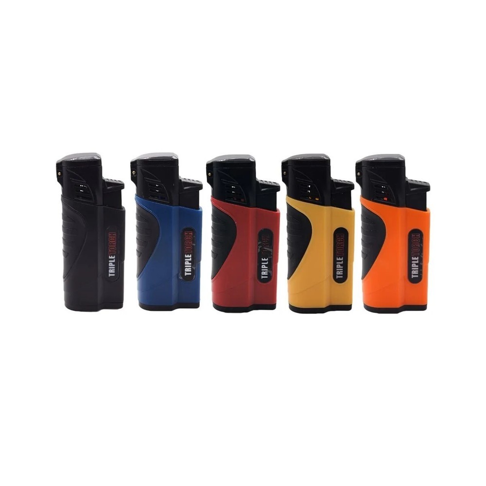 4 PACK Triple Jet Torch Lighter Adjustable Flame W/ Cigar Puncher Multiple Color