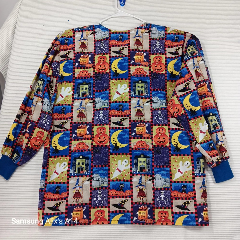 Tafford Halloween Long Sleeve Scrub Top Medium Snap Front