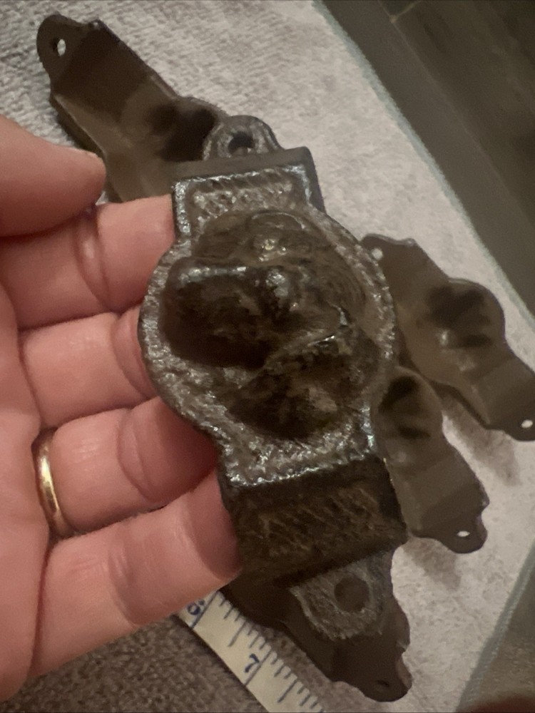 6 Victorian Cast Iron Bin Pull Hound Dog Face Drawer Cabinet Handle Knob