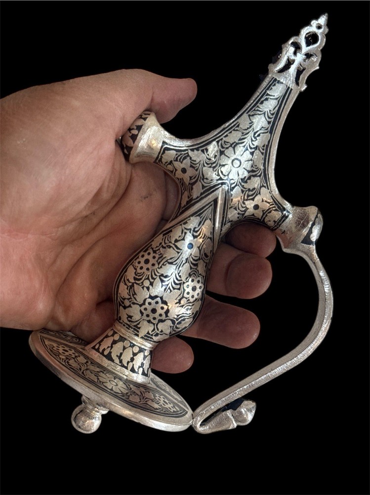 Hand Crafted Mughal Silver inlaid Iron Sword Talwar Handle