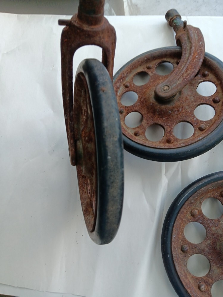 4 Antique Cast Iron Industrial Wheels