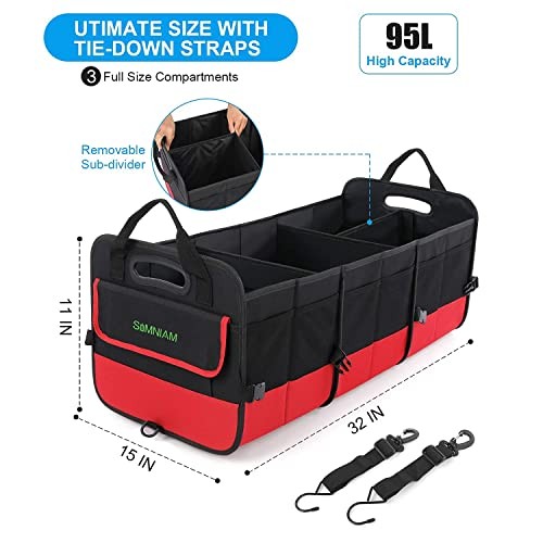 Large Trunk Organizer for Car, Collapsible Multi Compartment Car Medium Red