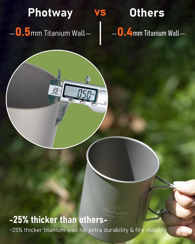 25oz (750ml) Titanium Camping Pot, Ultralight Backpacking Cookware & Campfire...