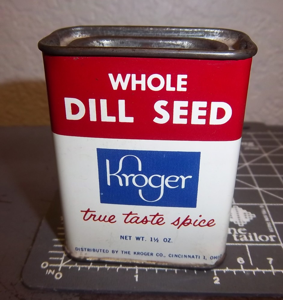 Vintage Kroger DILL SEED 1.5 oz spice tin, great graphics & colors, empty