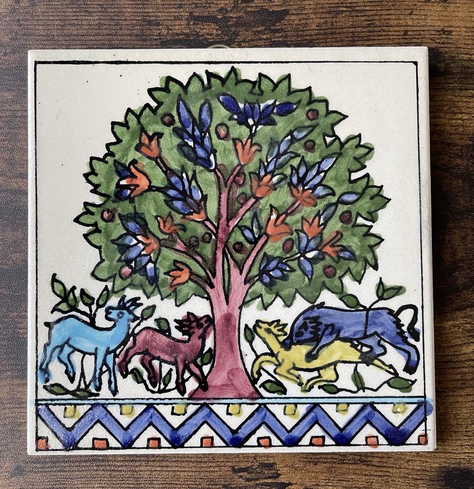 Tree Of Life Handpainted Tile. Wall Hanging Decorative Religious Art