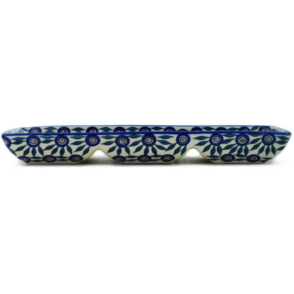 Polish Pottery Divided Dish 14" Peacock Train UNIKAT