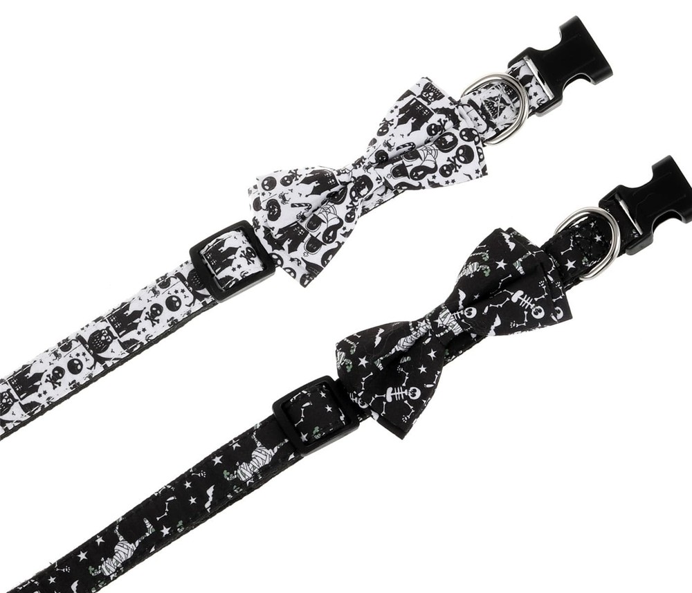 2 Pack Halloween Dog Bow Tie Collar, Medium, Quick Release, Spooky Pet Collar