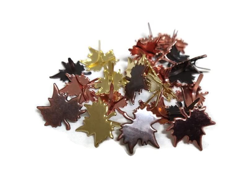 Metallic Fall Maple Leaf Brads Assortment Set - 25 Piece