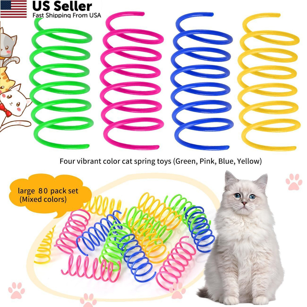 JCSHIMO Cat Spring Toys 80 Pack, Colorful Plastic 80 Multi-colored