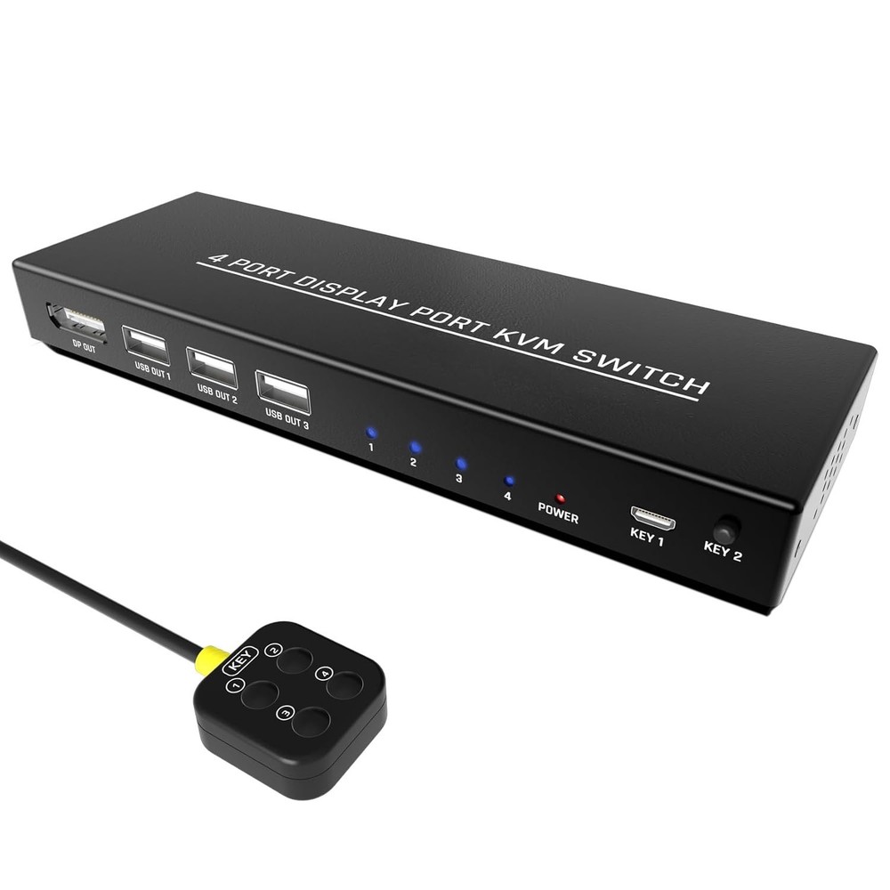 KVM Switch 4 Computers - Share Monitor, Keyboard, Mouse, Printer, USB Devices