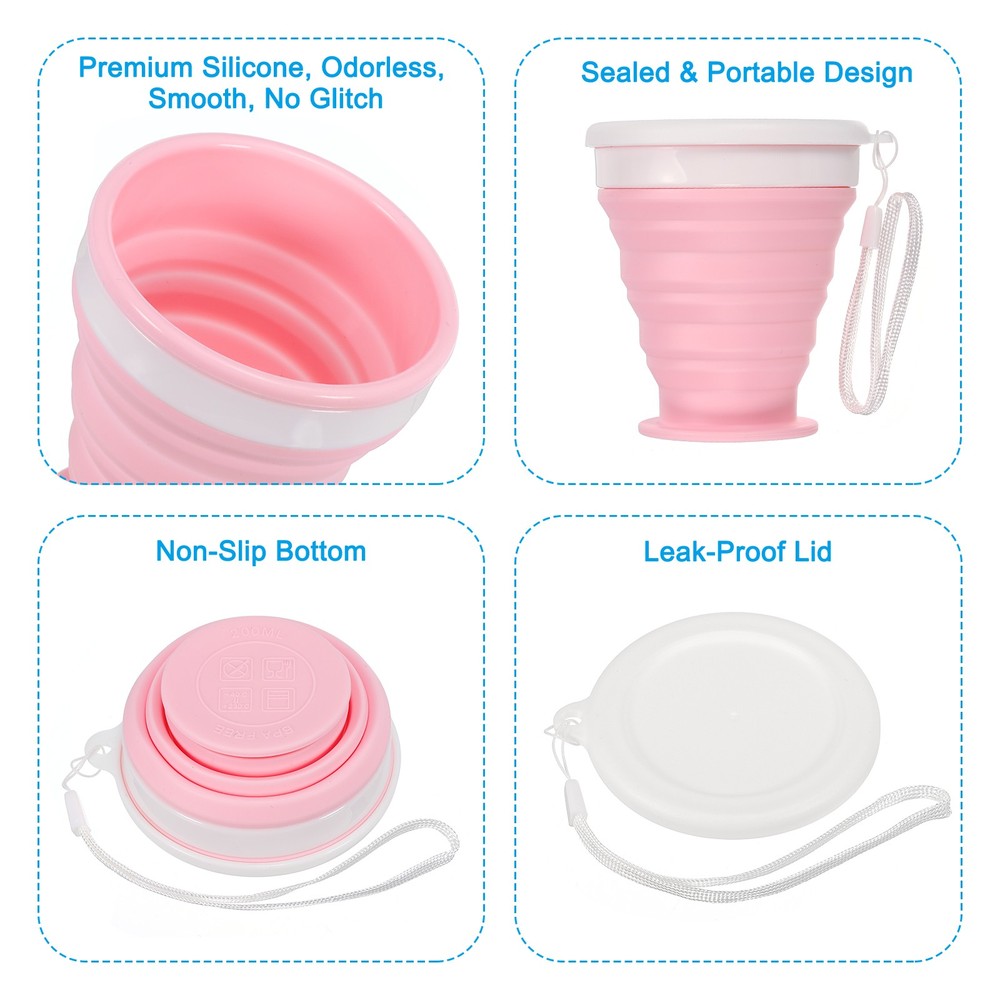 Folding water bottle, 2pcs 200mL, pink