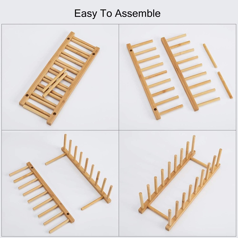 Eco-Friendly 2-Piece Bamboo Dish Rack with 8 Slots for Kitchen Organization