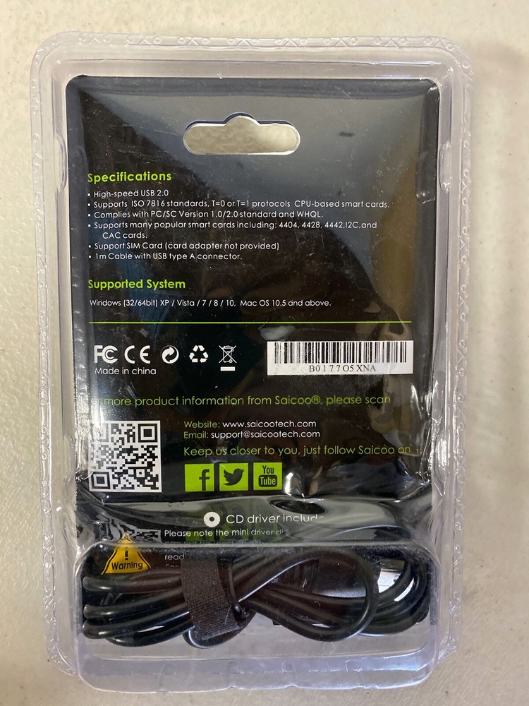 Saicoo Smart Card Reader New Sealed Mac Windows USB