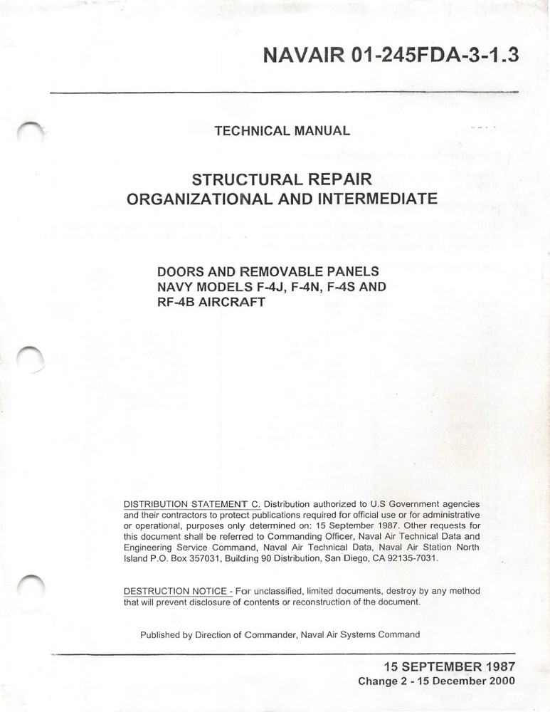 F-4 Phantom (Navy) 2000 Structural Repair-Doors & Rem Panels Flight Manual - CD