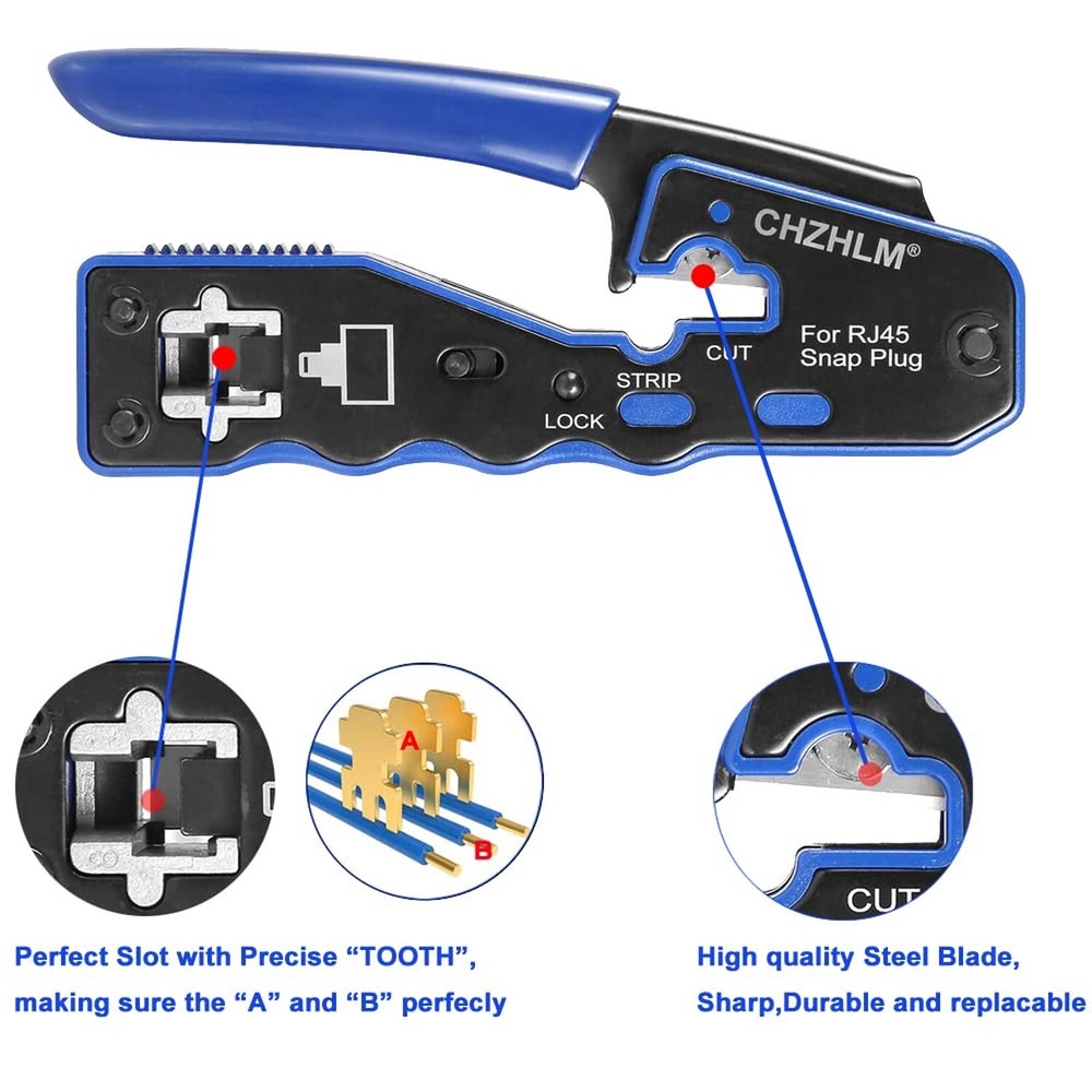 Pass Through Crimper RJ45 Crimp Tool Kit RJ45 Crimping tool Stripper Cutter C...