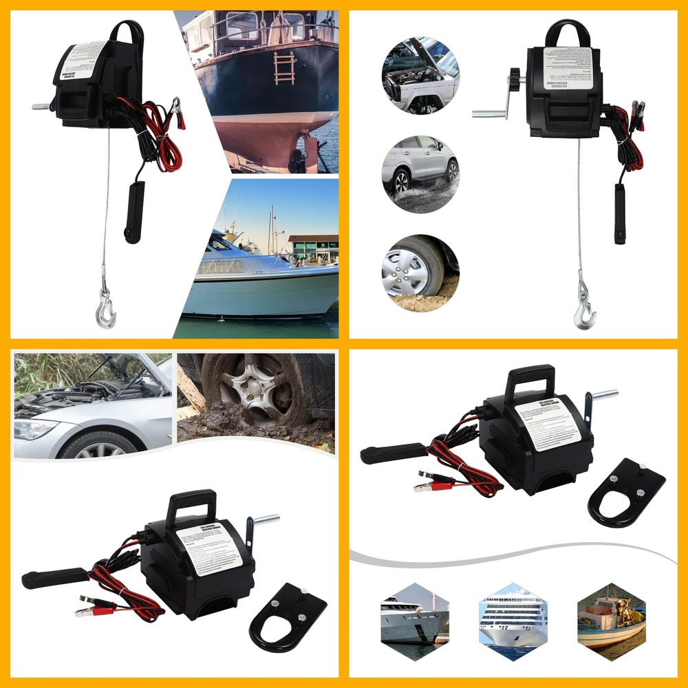 Electric Boat Winch 300W 12V DC 2000LBS Pull 5000LBS Floating 6000LBS Rolling