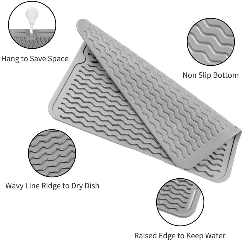 SCYFREID Silicone Dish Drying Mat for Multiple Usage,Easy 16" x 12", Gray