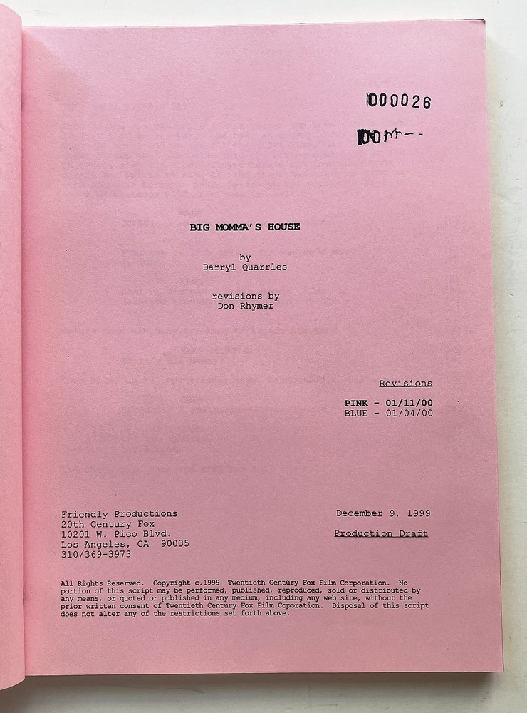 Big Momma's House Original Script + Major Revisions 2000 Martin Lawrence