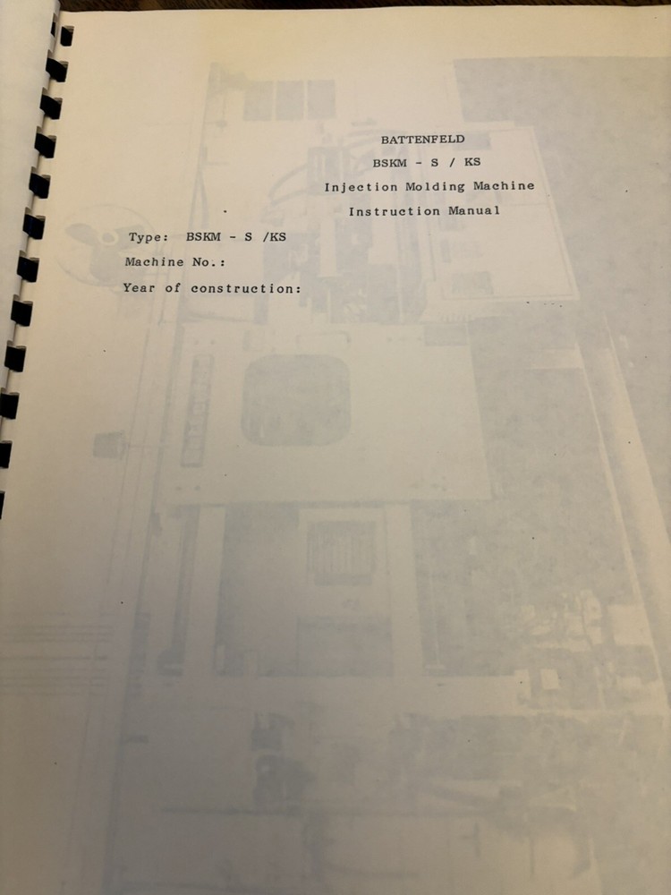 Battenfeld BSKM-S/KS Injection Molding Machine Instruction Manual