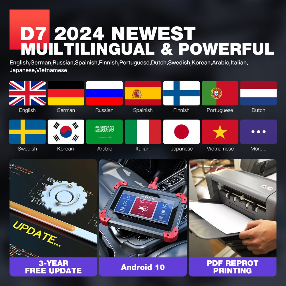 2024 XTOOL D7 Auto Diagnostic Scanner Tool BiDirectional E.CU Coding 36+Services