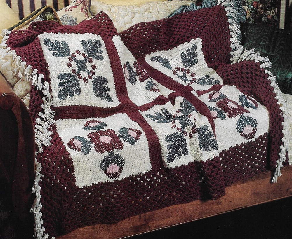 Rose 'n Leaf Afghan crochet PATTERN INSTRUCTIONS
