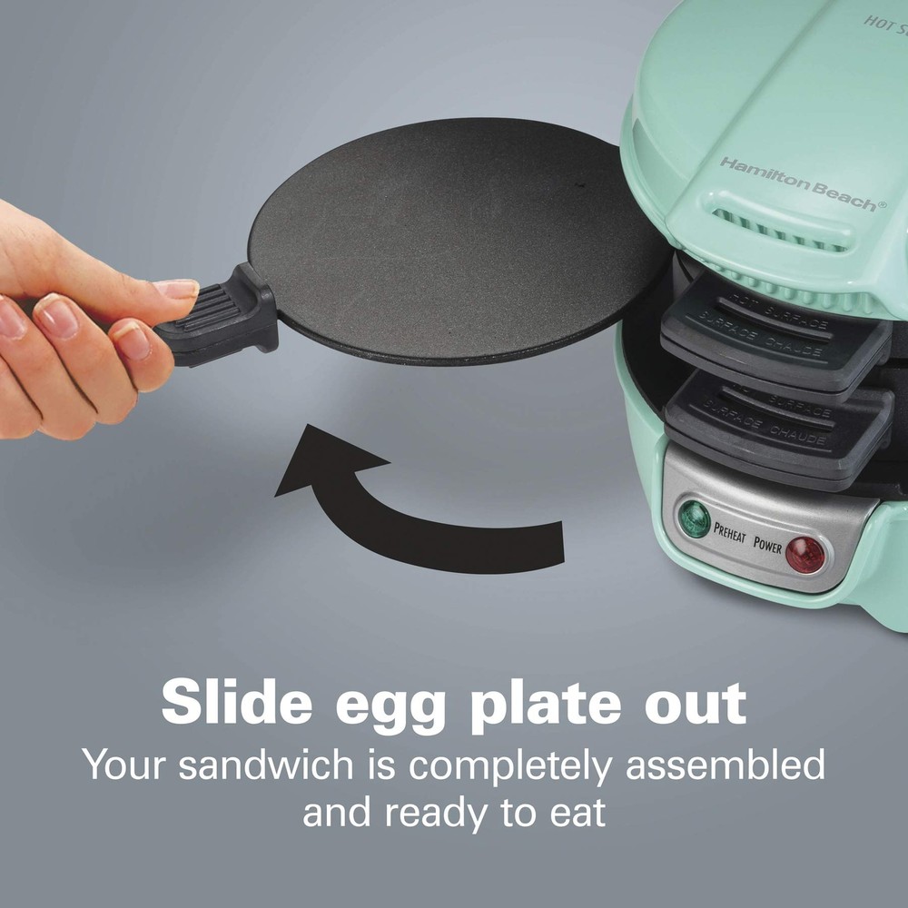 Hamilton Beach Breakfast Sandwich Maker with Egg Cooker Ring Mint 25482