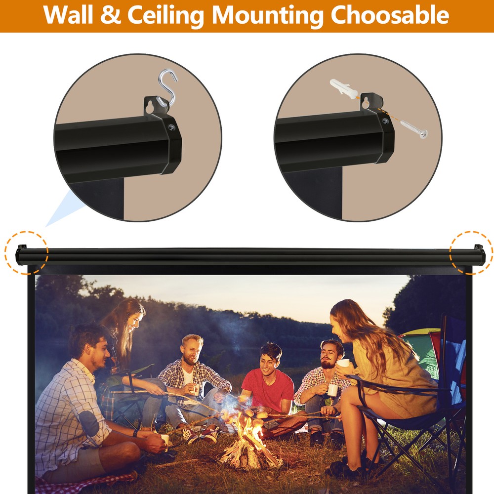 Projector Screen 72 Inch Diagonal Projection Screen Manual Pull Down 4:3HD Black