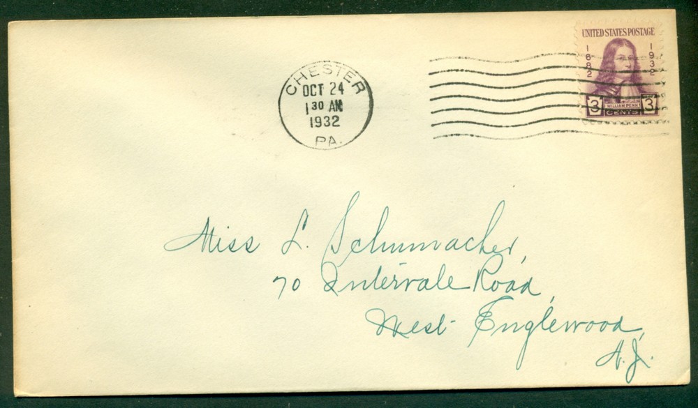 SCOTT # 724 FDC, NO FRONT CACHET, SCRIPT ADDRESS, CHESTER, PA, GREAT PRICE!
