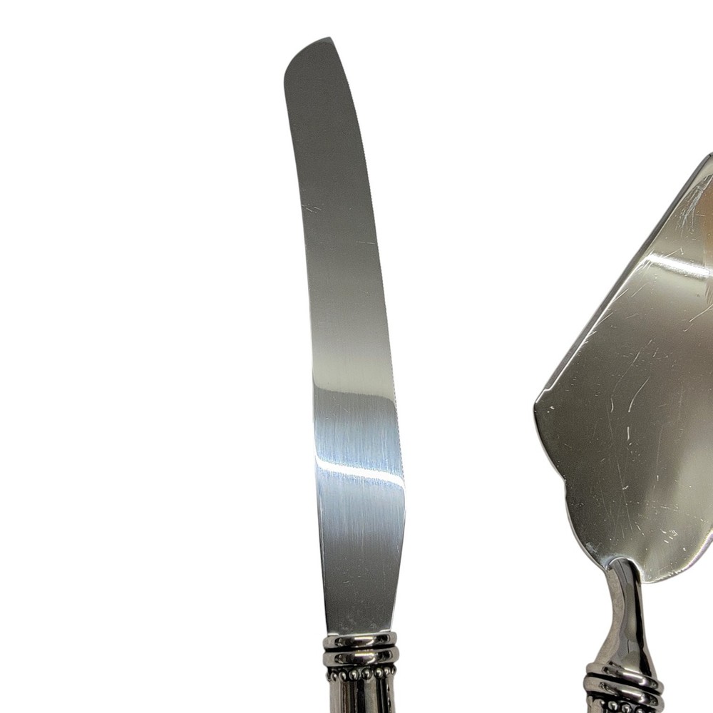 Godinger Silver Plate Wedding Cake Knife and Server Set Beaded Melon Finials