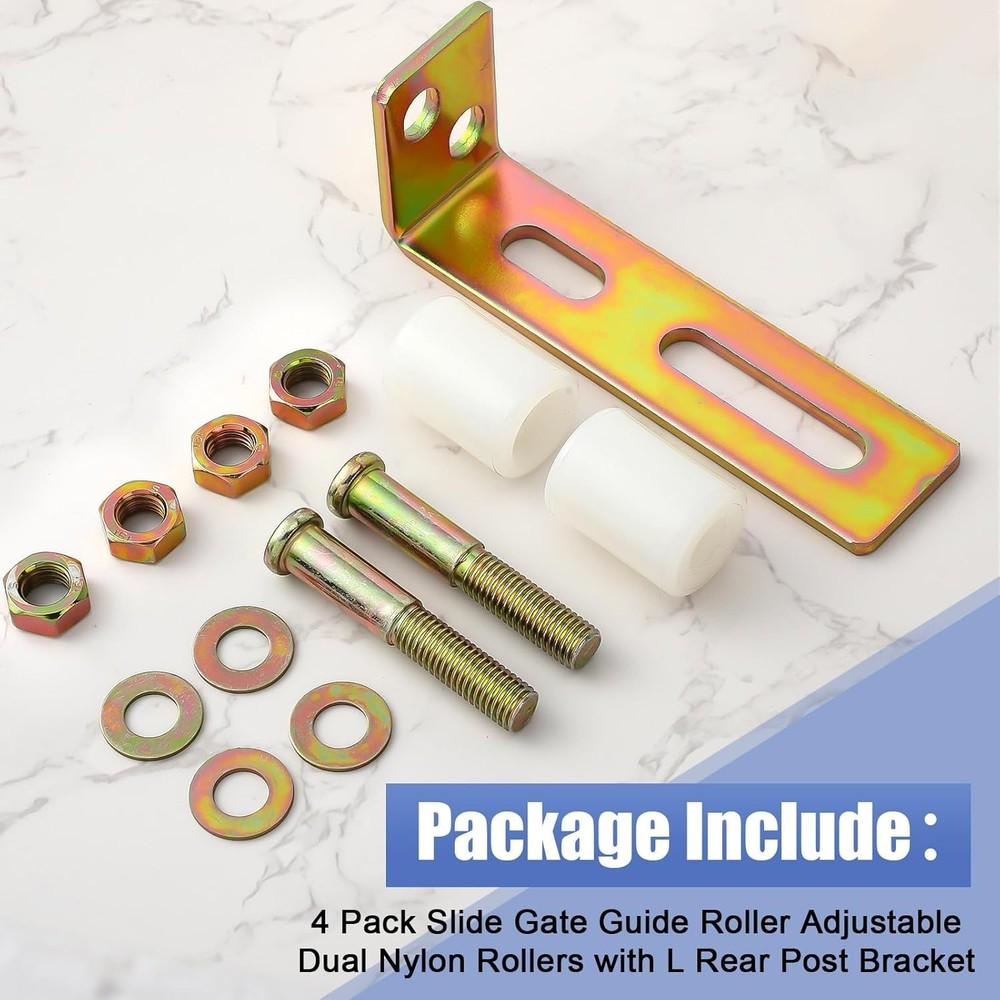 4 Pack Slide Gate Guide Roller Adjustable Dual Nylon Rollers with L Rear Post B