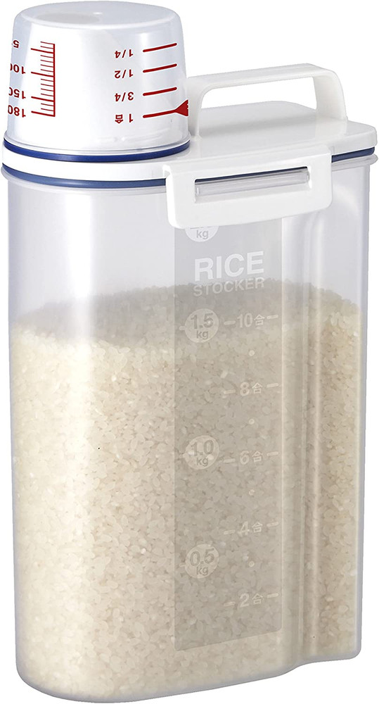 7509 Rice Container Bin with Pour Spout Plastic Clear 2Kg（White）