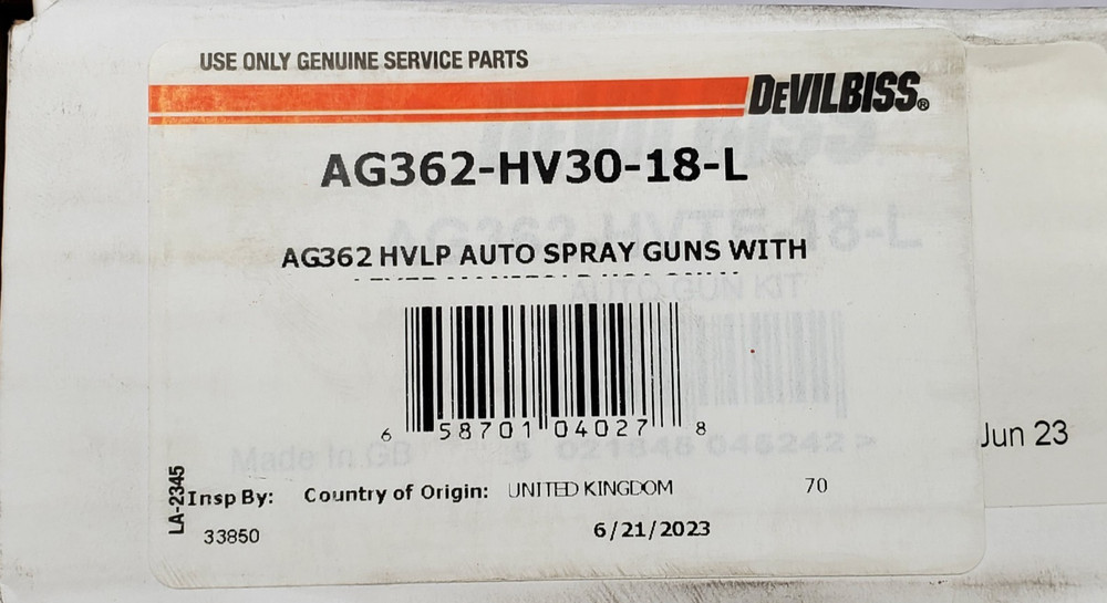 Devilbiss AG362-HV30-18-L Automatic Spray Gun