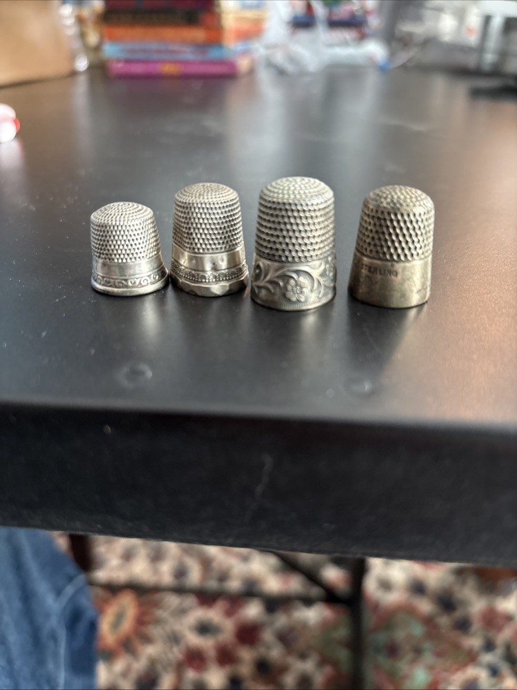 4 SILVER THIMBLES ~ STERLING with FLOWER ~