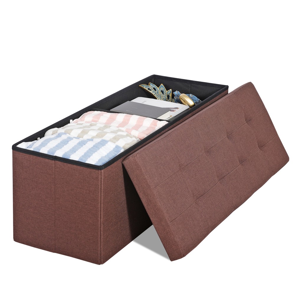 Brown Foldable Storage Ottoman Bench Storage Stools Footrest Spacious Organizer